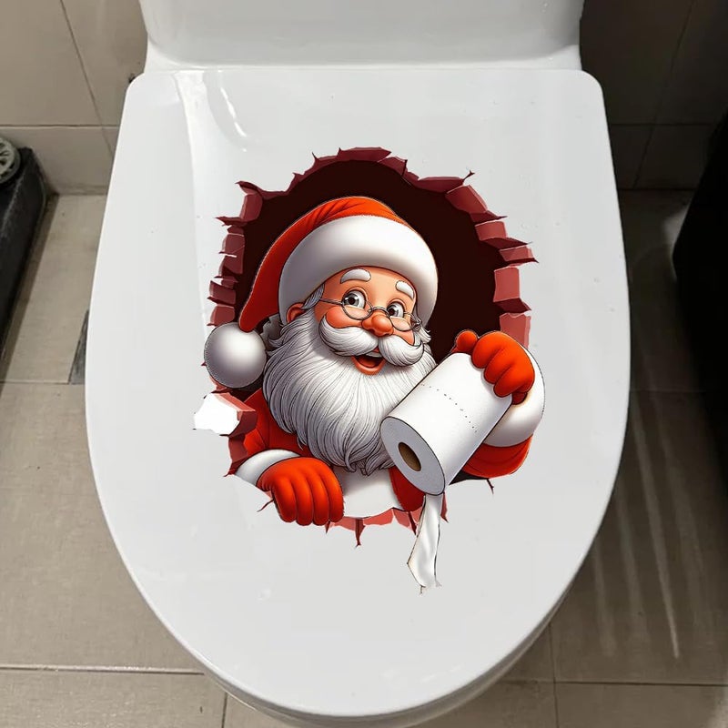 Iprokiu Christmas Toilet Sticker Santa Claus Reindeer Elf Toilet Seat Cover Decal Waterproof Christmas Crack Toilet Seat Lid Decal Snowman Elk Washroom Decoration (Santa Claus) - Image 2